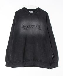 XU | ストリートファッション XU エックスユー washed design sweatshirt ウォッシュドデザインスウェットシャツ 刺しゅうロゴスウェット トレーナー 長袖スウェットシャツ オーバーサイズ 韓国ストリート ストリートファッション グランジ(スウェット)