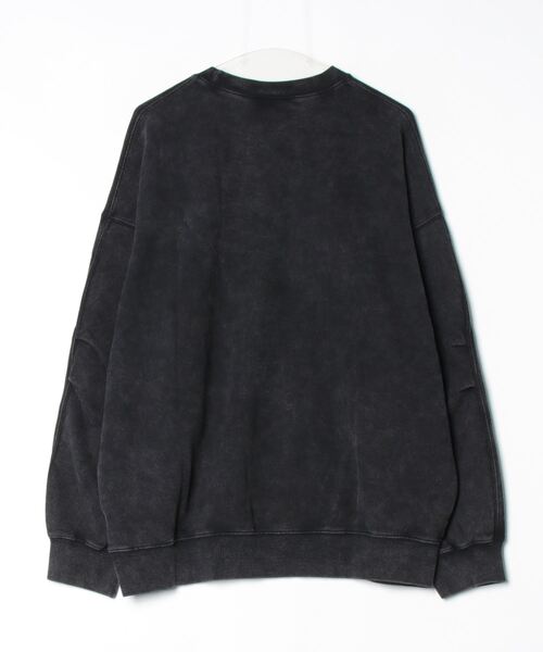 XU（エックスユー）の「ストリートファッション XU エックスユー washed design sweatshirt ウォッシュドデザインスウェットシャツ 刺しゅうロゴスウェット トレーナー 長袖スウェットシャツ オーバーサイズ 韓国ストリート ストリートファッション グランジ（スウェット・メンズ・チャコール/ネイビー・ONE SIZE）」の3枚目の写真