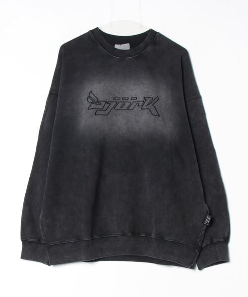 XU（エックスユー）の「ストリートファッション XU エックスユー washed design sweatshirt ウォッシュドデザインスウェットシャツ 刺しゅうロゴスウェット トレーナー 長袖スウェットシャツ オーバーサイズ 韓国ストリート ストリートファッション グランジ（スウェット・メンズ・チャコール/ネイビー・ONE SIZE）」の16枚目の写真