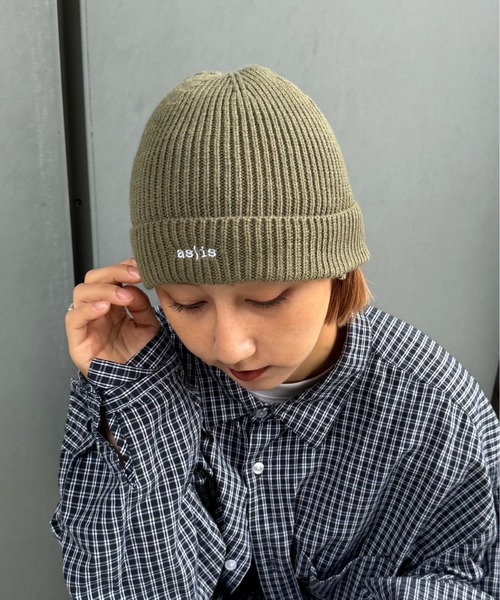 セール】【asis】刺繍ニット帽（ニットキャップ/ビーニー
