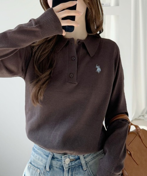 U.S. POLO ASSN.(ユーエスポロアッスン)の「U.S. POLO ASSN. ×Ada. /ユーエスポロアッスンコンパクトニットポロシャツ(ポロシャツ・レディース・グレー/ホワイト/ネイビー/ブラウン/ピンク・FREE)」の3枚目の写真