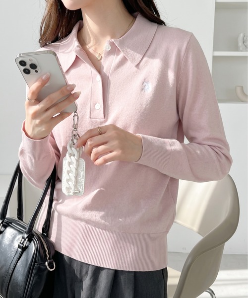 U.S. POLO ASSN.(ユーエスポロアッスン)の「U.S. POLO ASSN. ×Ada. /ユーエスポロアッスンコンパクトニットポロシャツ(ポロシャツ・レディース・グレー/ホワイト/ネイビー/ブラウン/ピンク・FREE)」の5枚目の写真