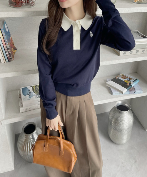 U.S. POLO ASSN.(ユーエスポロアッスン)の「U.S. POLO ASSN. ×Ada. /ユーエスポロアッスンコンパクトニットポロシャツ(ポロシャツ・レディース・グレー/ホワイト/ネイビー/ブラウン/ピンク・FREE)」の7枚目の写真