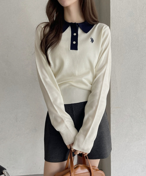 U.S. POLO ASSN.(ユーエスポロアッスン)の「U.S. POLO ASSN. ×Ada. /ユーエスポロアッスンコンパクトニットポロシャツ(ポロシャツ・レディース・グレー/ホワイト/ネイビー/ブラウン/ピンク・FREE)」の12枚目の写真