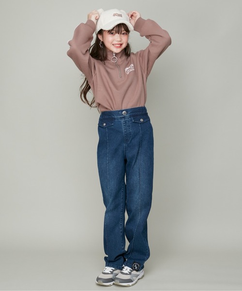 JENNI belle（ジェニィベル）の「【WEB限定】【あったか】裏起毛袖ラインハーフZIPトレーナー（スウェット・キッズ・ブラウン/ブラック/サックスブルー・130cm/140cm/150cm/120cm）」の10枚目の写真