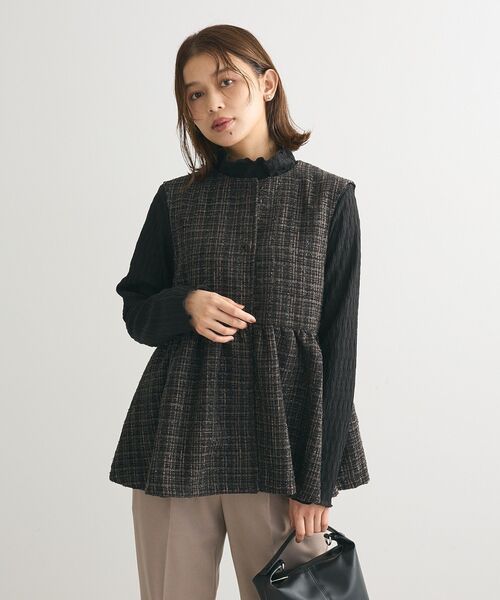 Green　Parks（グリーンパークス）の「ラメツィードペプラムベスト（ベスト・レディース・ブラック/ライトベージュ・FREE）」の7枚目の写真