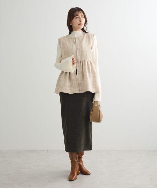 Green　Parks（グリーンパークス）の「ラメツィードペプラムベスト（ベスト・レディース・ブラック/ライトベージュ・FREE）」の13枚目の写真