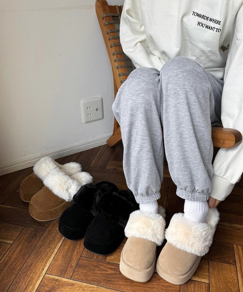 shopnikoniko（ショップニコニコ）の「フェイクムートン ボリュームソール 厚底サボサンダル（スリッポン・レディース・ブラック/ブラウン/ベージュ・S/M/L/LL）」の16枚目の写真