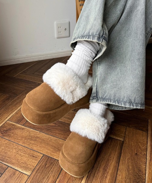 shopnikoniko（ショップニコニコ）の「フェイクムートン ボリュームソール 厚底サボサンダル（スリッポン・レディース・ブラック/ブラウン/ベージュ・S/M/L/LL）」の18枚目の写真