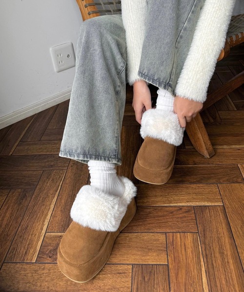 shopnikoniko（ショップニコニコ）の「フェイクムートン ボリュームソール 厚底サボサンダル（スリッポン・レディース・ブラック/ブラウン/ベージュ・S/M/L/LL）」の21枚目の写真