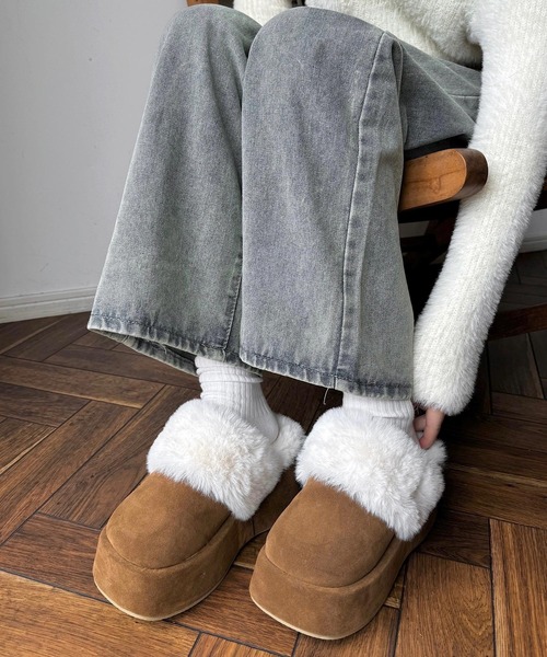 shopnikoniko（ショップニコニコ）の「フェイクムートン ボリュームソール 厚底サボサンダル（スリッポン・レディース・ブラック/ブラウン/ベージュ・S/M/L/LL）」の19枚目の写真