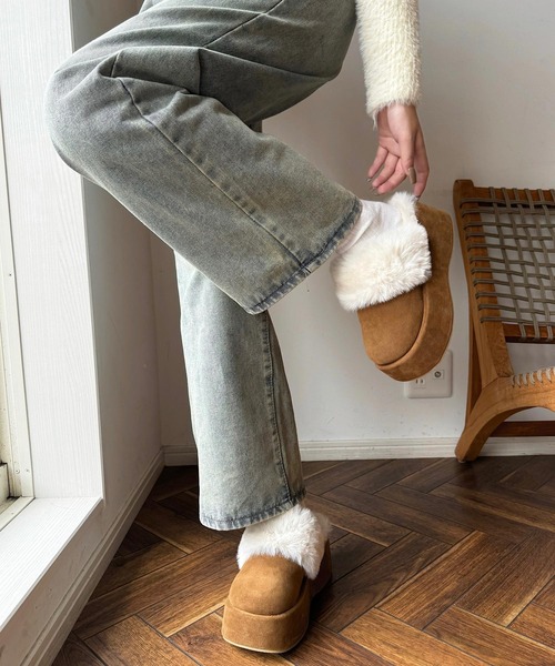 shopnikoniko（ショップニコニコ）の「フェイクムートン ボリュームソール 厚底サボサンダル（スリッポン・レディース・ブラック/ブラウン/ベージュ・S/M/L/LL）」の22枚目の写真