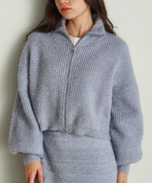 shetila（シェティラ）の「ラメシャギー カジュアルニット Wジップスタンドカーディガン（カーディガン/ボレロ）」