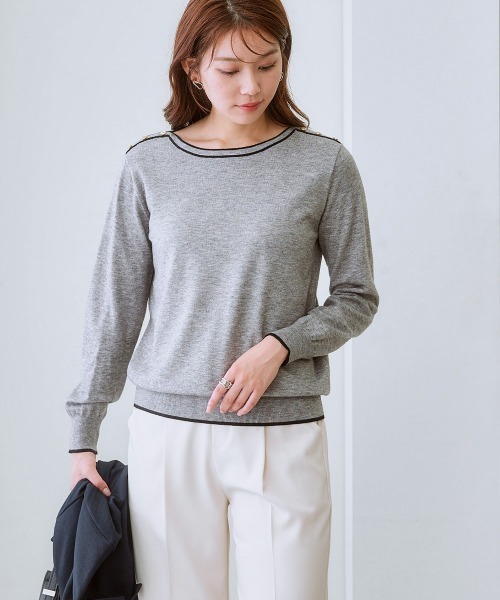 7days Life Styling（セブンデイズライフスタイリング）の「肩ボタン配色ボートネックニット（毛玉になりにくい・タンブル乾燥OK）（ニット/セーター・レディース・アイボリー/杢グレー/ブラック・S/M/L/LL/3L）」の8枚目の写真