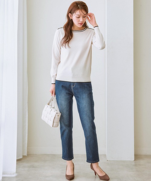 7days Life Styling（セブンデイズライフスタイリング）の「肩ボタン配色ボートネックニット（毛玉になりにくい・タンブル乾燥OK）（ニット/セーター・レディース・アイボリー/杢グレー/ブラック・S/M/L/LL/3L）」の14枚目の写真