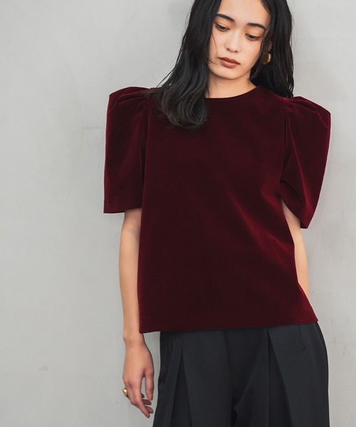 tシャツ 2WAYベロアパフスリーブトップス レディース セール】2WAYベロアパフスリーブトップス（Tシャツ/カットソー