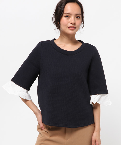 OUTLET(アウトレット)の「【Sheta】袖フリルプルオーバー(Tシャツ/カットソー・レディース・ネイビー・FREE)」の1枚目の写真