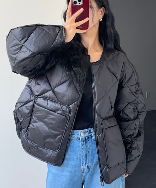 【セール】ノーカラーキルティングジャケット（ダウンジャケット/コート）｜Doula Doula（ドゥーラドゥーラ）