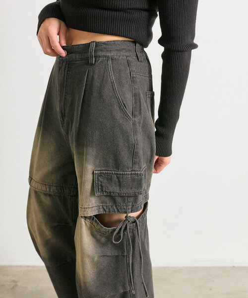 OLIVE des OLIVE（オリーブデオリーブ）の「サイドスリットデニムカーゴパンツ（カーゴパンツ・レディース・ブルー/ブラック・FREE）」の9枚目の写真