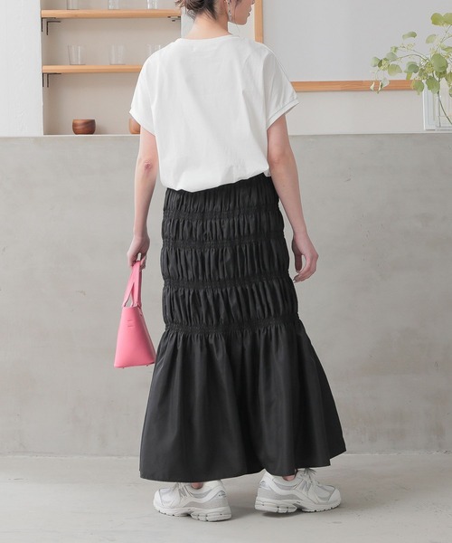 n'OrLABEL（ノアールレーベル）の「『裏地付き シャーリングデザインスカート』（スカート・レディース・ブラック/グレー/カーキ・FREE）」の8枚目の写真