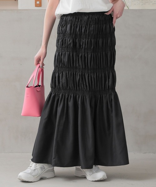 n'OrLABEL（ノアールレーベル）の「『裏地付き シャーリングデザインスカート』（スカート・レディース・ブラック/グレー/カーキ・FREE）」の6枚目の写真