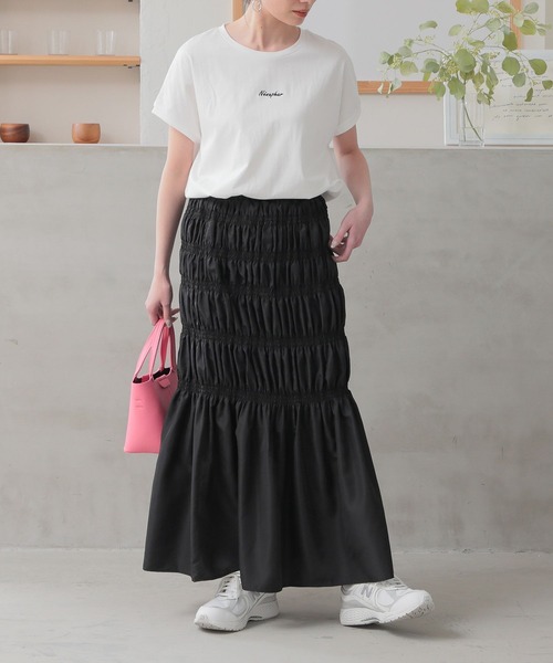 n'OrLABEL（ノアールレーベル）の「『裏地付き シャーリングデザインスカート』（スカート・レディース・ブラック/グレー/カーキ・FREE）」の9枚目の写真