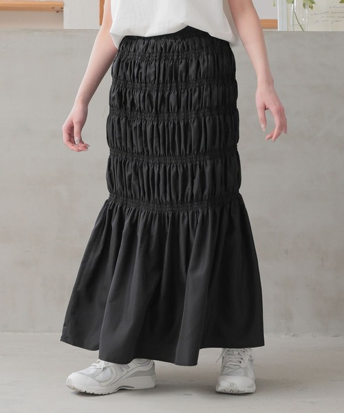 n'OrLABEL（ノアールレーベル）の「『裏地付き シャーリングデザインスカート』（スカート・レディース・ブラック/グレー/カーキ・FREE）」の4枚目の写真