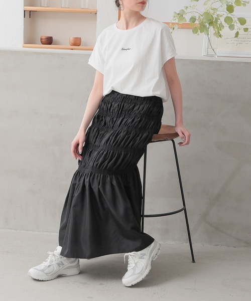 n'OrLABEL（ノアールレーベル）の「『裏地付き シャーリングデザインスカート』（スカート・レディース・ブラック/グレー/カーキ・FREE）」の10枚目の写真