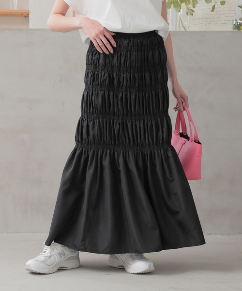 n'OrLABEL（ノアールレーベル）の「『裏地付き シャーリングデザインスカート』（スカート・レディース・ブラック/グレー/カーキ・FREE）」の7枚目の写真