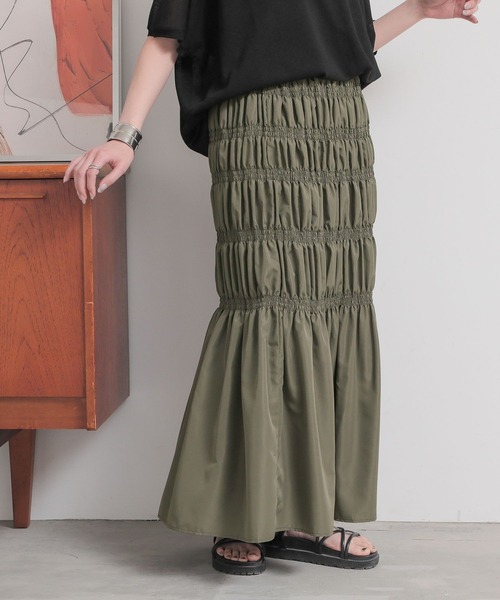 n'OrLABEL（ノアールレーベル）の「『裏地付き シャーリングデザインスカート』（スカート・レディース・ブラック/グレー/カーキ・FREE）」の20枚目の写真