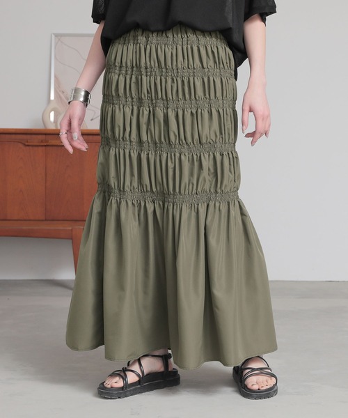 n'OrLABEL（ノアールレーベル）の「『裏地付き シャーリングデザインスカート』（スカート・レディース・ブラック/グレー/カーキ・FREE）」の21枚目の写真