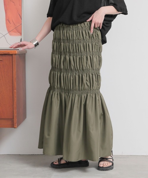 n'OrLABEL（ノアールレーベル）の「『裏地付き シャーリングデザインスカート』（スカート・レディース・ブラック/グレー/カーキ・FREE）」の22枚目の写真