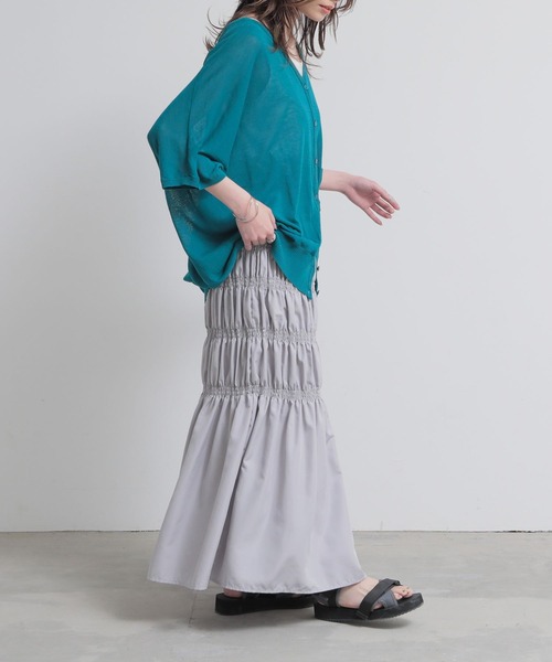 n'OrLABEL（ノアールレーベル）の「『裏地付き シャーリングデザインスカート』（スカート・レディース・ブラック/グレー/カーキ・FREE）」の16枚目の写真