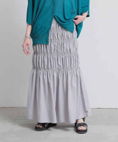 n'OrLABEL（ノアールレーベル）の「『裏地付き シャーリングデザインスカート』（スカート・レディース・ブラック/グレー/カーキ・FREE）」の12枚目の写真