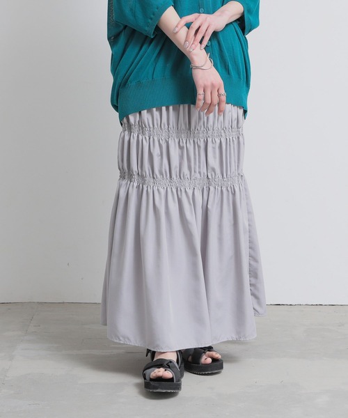 n'OrLABEL（ノアールレーベル）の「『裏地付き シャーリングデザインスカート』（スカート・レディース・ブラック/グレー/カーキ・FREE）」の13枚目の写真