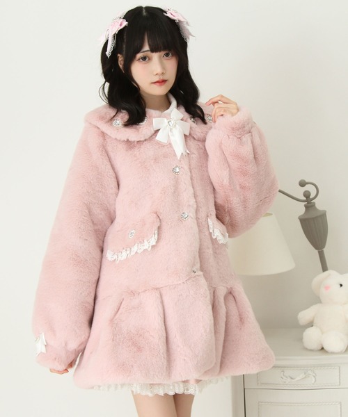 キラキラビジュー襟デザインファーコート（その他アウター