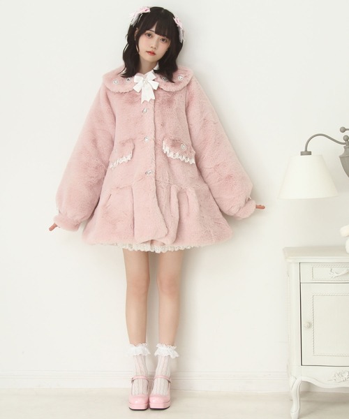 セール】キラキラビジュー襟デザインファーコート（その他アウター