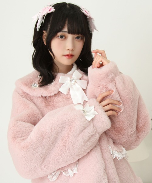 セール】キラキラビジュー襟デザインファーコート（その他アウター