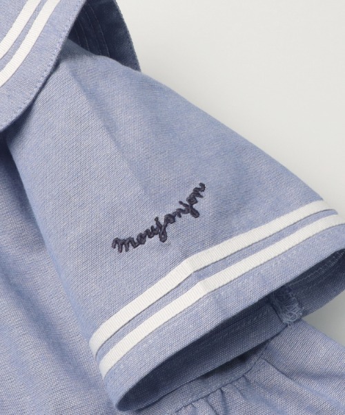 Moujonjon（ムージョンジョン）の「ストライプ・無地セーラー衿半袖ワンピース（ワンピース・キッズ・ブルー/ホワイト・140/130/120/110/100/90）」の7枚目の写真
