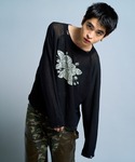 Camphor wood /フラワープリントシアーロングスリーブニット flower paint broken long sleeve sheer sweater / フラワー