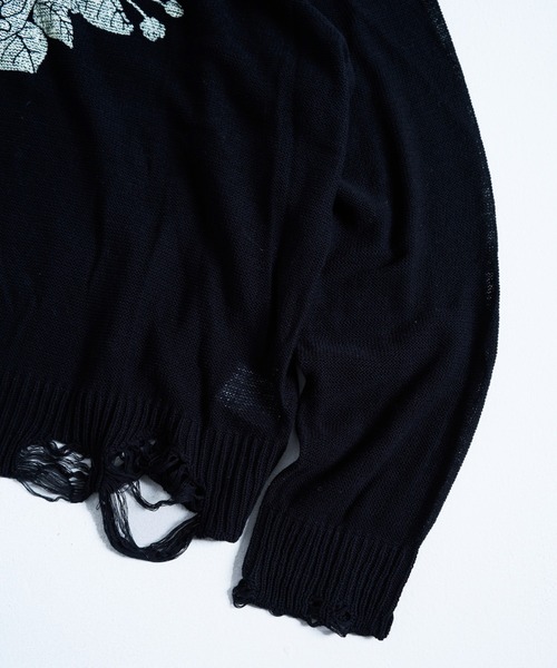 flower paint broken long sleeve sheer sweater / フラワー