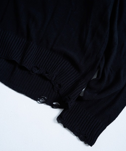 flower paint broken long sleeve sheer sweater / フラワー