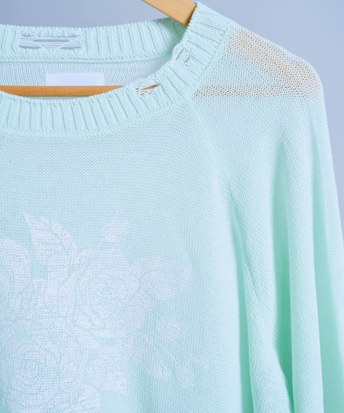 CAMPHOR WOOD（カンファーウッド）の「flower paint broken long sleeve sheer sweater / フラワープリントシアーロングスリーブニット（ニット/セーター・メンズ・ブラック/ミント・LARGE/MEDIUM）」の6枚目の写真