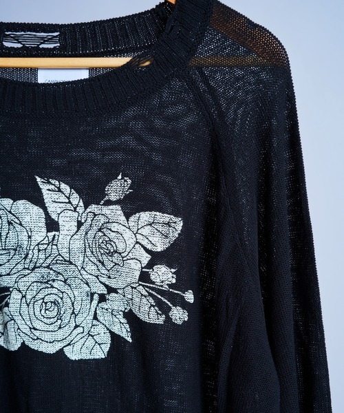 flower paint broken long sleeve sheer sweater / フラワー