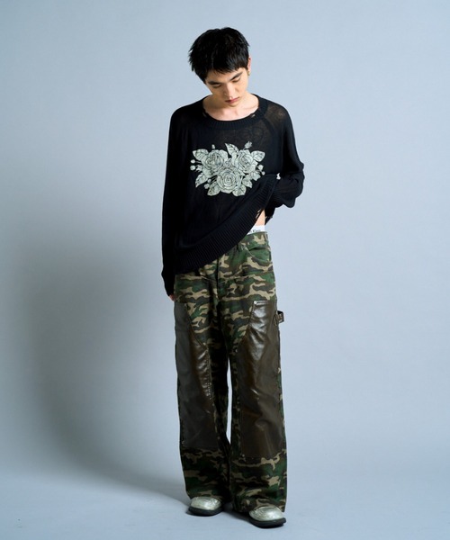 CAMPHOR WOOD（カンファーウッド）の「flower paint broken long sleeve sheer sweater / フラワープリントシアーロングスリーブニット（ニット/セーター・メンズ・ブラック/ミント・LARGE/MEDIUM）」の8枚目の写真
