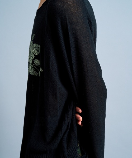 flower paint broken long sleeve sheer sweater / フラワー