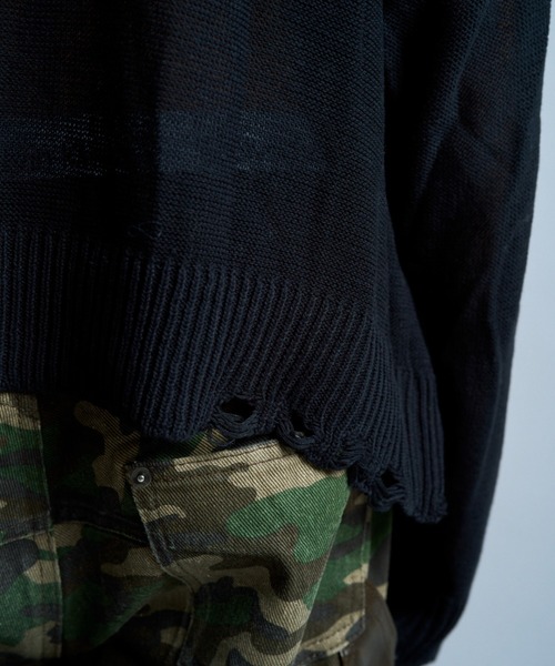 flower paint broken long sleeve sheer sweater / フラワー