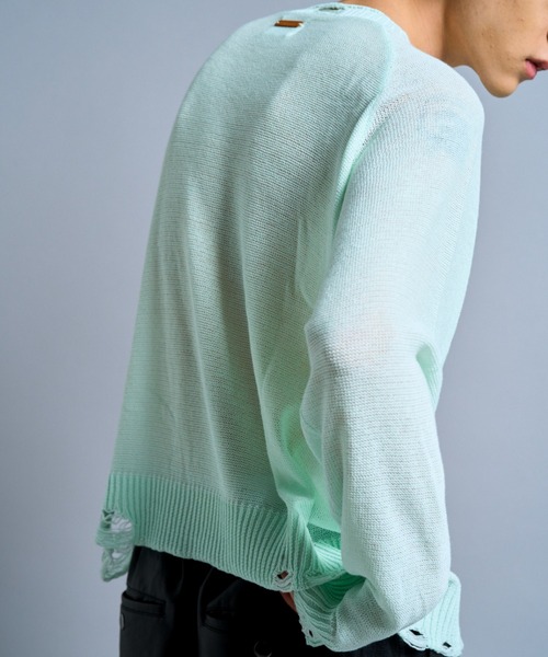 Camphor wood /フラワープリントシアーロングスリーブニット flower paint broken long sleeve sheer sweater / フラワー