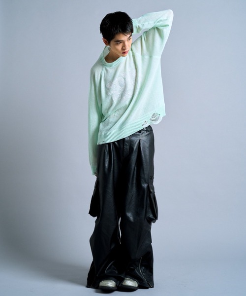 CAMPHOR WOOD（カンファーウッド）の「flower paint broken long sleeve sheer sweater / フラワープリントシアーロングスリーブニット（ニット/セーター・メンズ・ブラック/ミント・LARGE/MEDIUM）」の20枚目の写真
