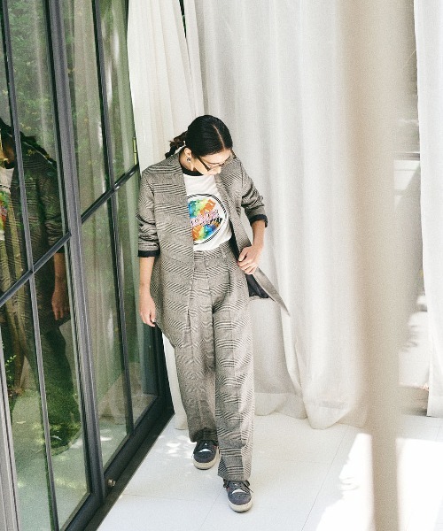 mikomori（ミコモリ）の「GLEN CHECK PANTS（スラックス・レディース・ホワイト×ブラック・SMALL/MEDIUM）」の2枚目の写真